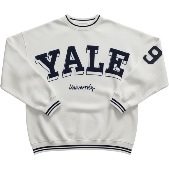 H&M Divided Tops - H&M Divided Yale University Embroidered Crewneck Sweatshirt White Blue Small